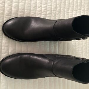 Women’s black leather Eileen Fisher platform booties